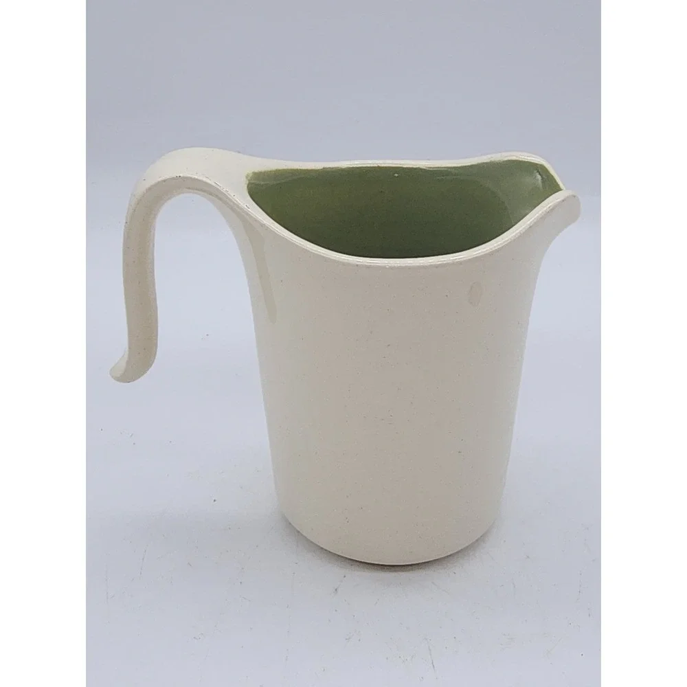 Vintage Mid Century Modern Atomic Starburst Ceramic Pitcher Cream Green MCM
